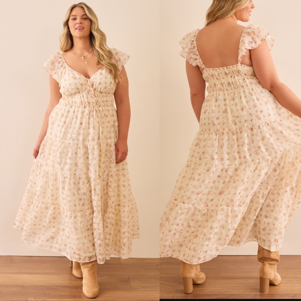 NWOT Arula Elisa Boho Maxi Dress in Ivory/Floral Combo Size 18/20  2X $188
